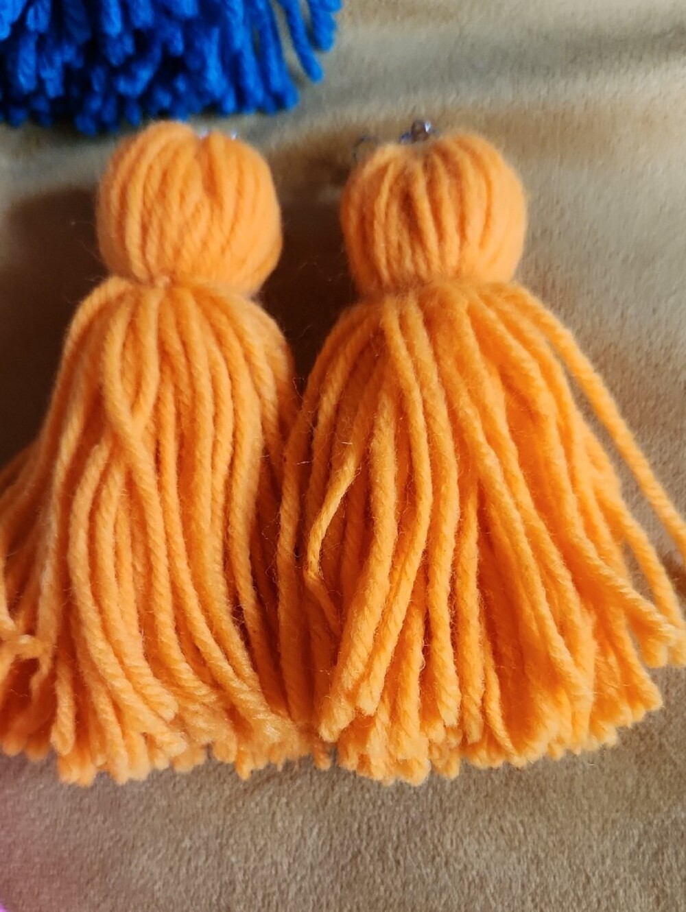 Colorful Yarn Tassel Earrings - Pink, Blue, Orange, Lime - Picture 4 of 5